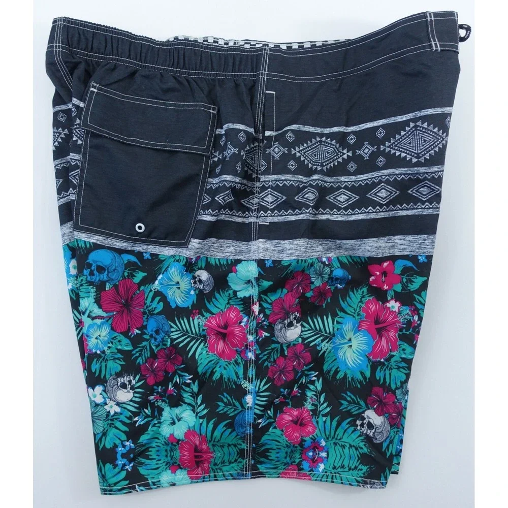Joe Boxer Board Shorts Men XXL Skulls Floral Brief Mesh Lining Pockets Swim